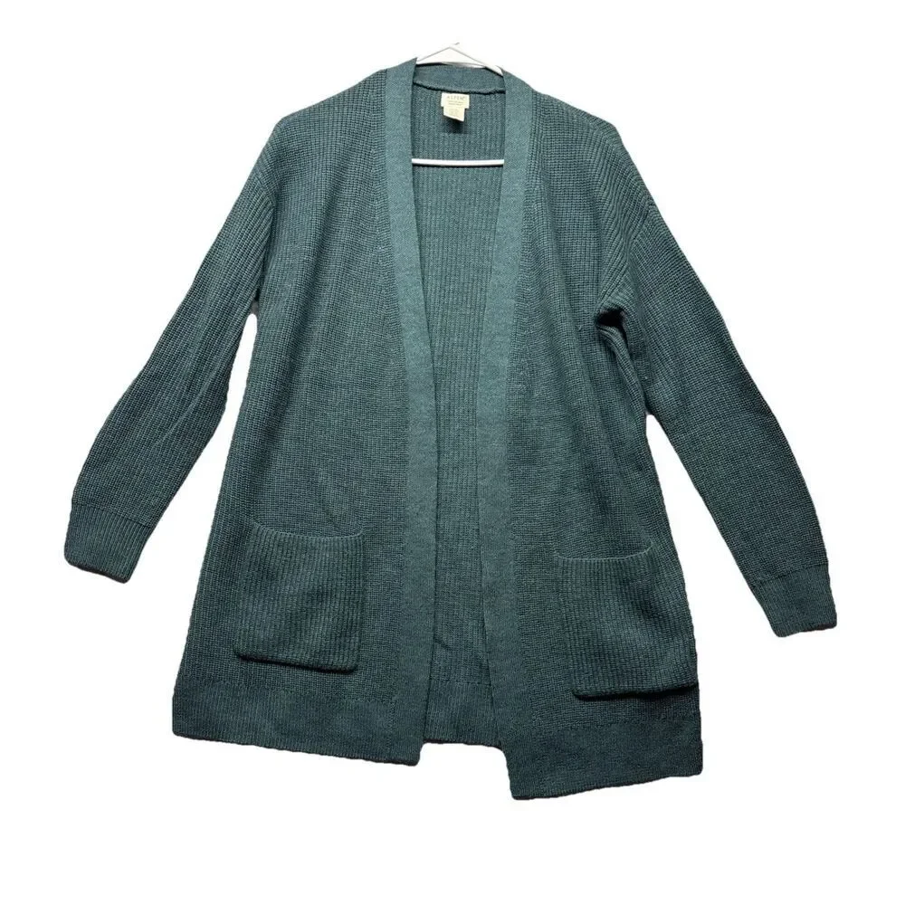 Aspen Cardigan Womens XS Green 100% Extrafine Merino Wool Sweater Ribbed